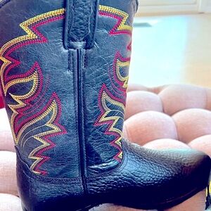 Dingo Men's Black Boots with Red and Yellow Stitching